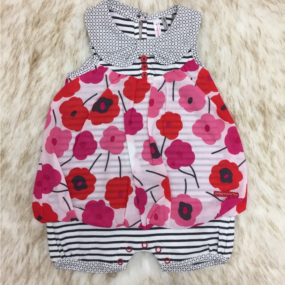Floral and striped onesie dress